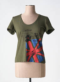 Tricou serigrafie flockată mâneci scurte verde GALLIANO femme