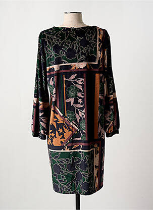 Rochie midi imprimeu fantezie mâneci lungi verde COULEURS DU TEMPS femeie