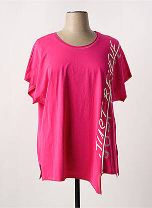 Tricou serigrafie cu strasuri mâneci scurte roz LEAH CURVE femeie