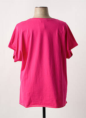 Tricou serigrafie cu strasuri mâneci scurte roz LEAH CURVE femeie