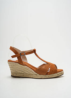 Espadrile țesătură satinată toc de 7 la 9 cm maro ESCADRILLE femeie