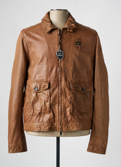 Geacă din piele maro BLAUER bărbat