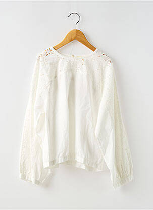 Bluză broderie engleză mâneci lungi bej BELLEROSE fată