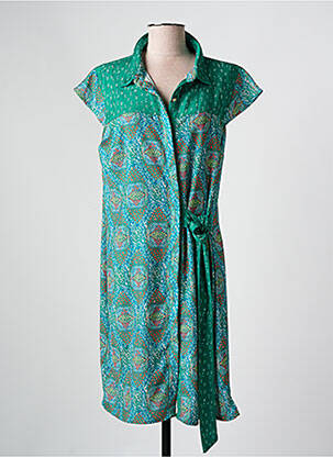 Rochie midi imprimeu fantezie mâneci scurte verde CHATTAWAK femeie