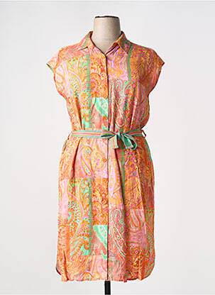 Rochie midi imprimeu fantezie mâneci scurte portocalie TINTA femeie