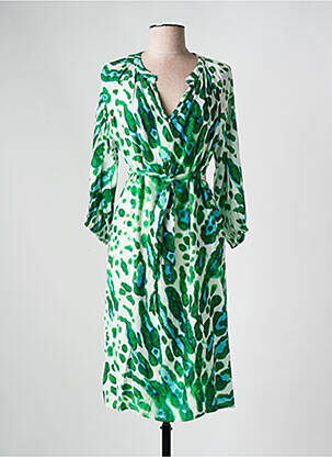 Rochie midi imprimeu fantezie mâneci lungi verde SIGNE NATURE femeie