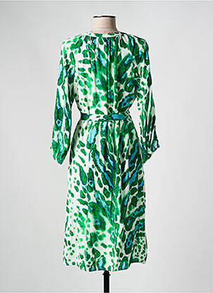 Rochie midi imprimeu fantezie mâneci lungi verde SIGNE NATURE femeie