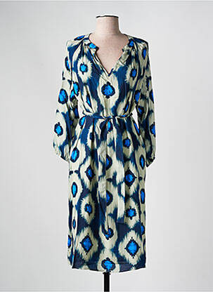 Rochie midi imprimeu fantezie mâneci lungi albastru SIGNE NATURE femeie