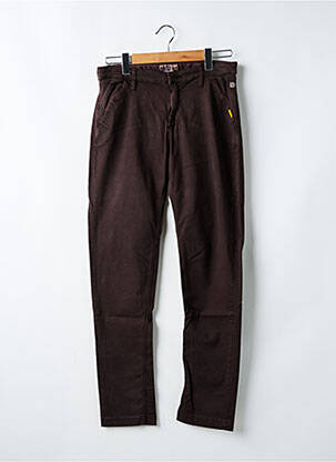 Pantalon slim țesătură poplin mărime reglabilă maro JAPAN RAGS fată
