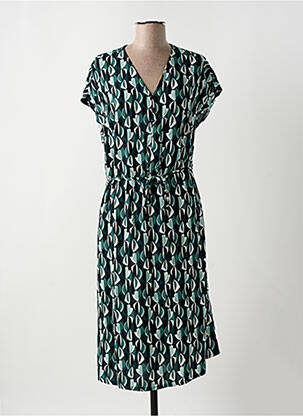 Rochie midi imprimeu fantezie mâneci scurte verde SUZA femeie