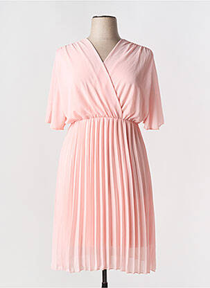 Rochie midi croială fluidă mâneci scurte roz C'MELODIE femeie