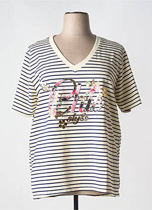 Tricou croială dreaptă mâneci scurte bej MINA ROSA femeie