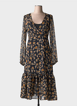 Rochie midi imprimeu floral mâneci lungi negru LPB femeie