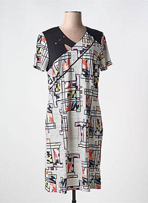 Rochie midi imprimeu fantezie mâneci scurte negru GUY DUBOUIS femeie