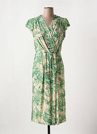 Rochie midi imprimeu fantezie mâneci scurte verde FRIDA MADÉ femme