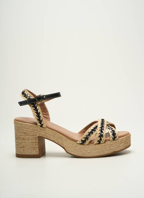 Sandale/pantofi decupați semi compensat toc de 7 la 9 cm negru COCO ET ABRICOT femme