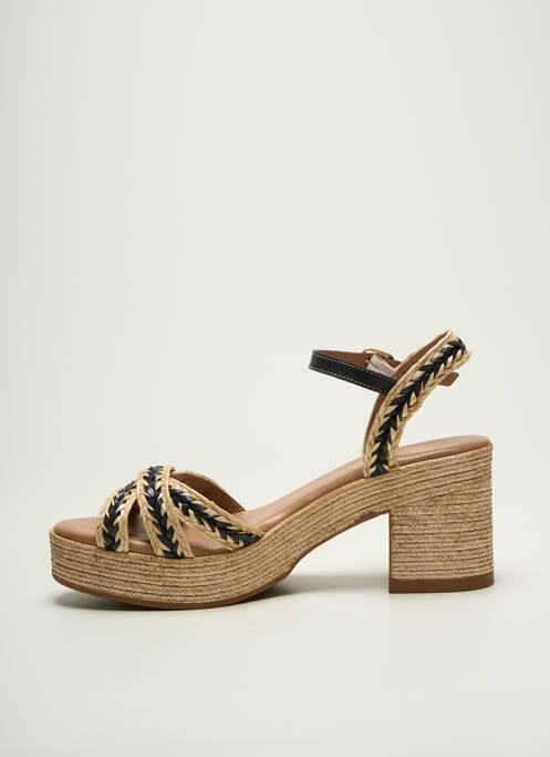 Sandale/pantofi decupați semi compensat toc de 7 la 9 cm negru COCO ET ABRICOT femme