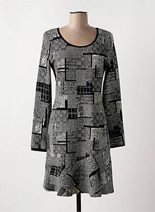 Rochie midi imprimeu fantezie mâneci lungi negru RIVIERES DE LUNE femeie