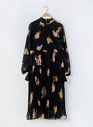 Rochie midi imprimeu floral mâneci lungi negru MASSIMO DUTTI femeie