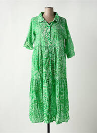 Rochie lungă imprimeu fantezie mâneci scurte verde ORIENTIQUE NATURALLY femeie