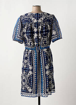Rochie midi imprimeu fantezie mâneci scurte albastru C'EST BEAU LA VIE femeie