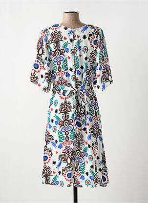 Rochie midi imprimeu fantezie mâneci scurte alb C'EST BEAU LA VIE femeie