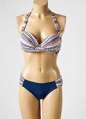 Costum de baie din două piese elasticitate top sutien push-up albastru LPB femeie