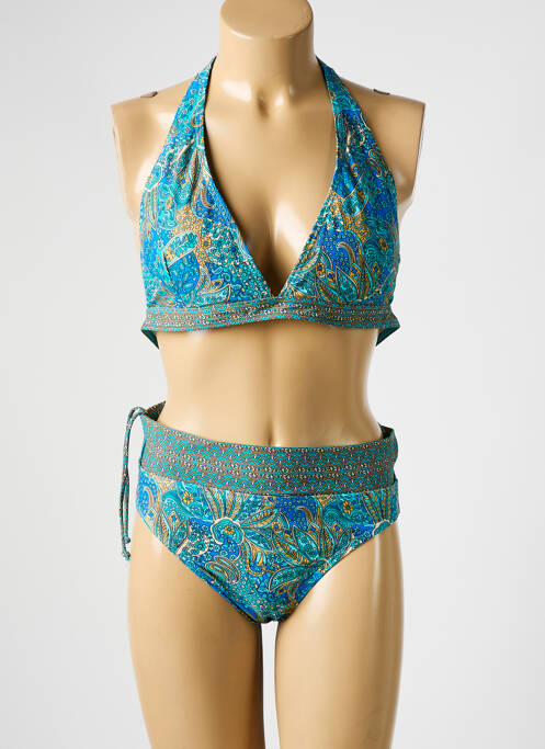 Costum de baie din două piese elasticitate top triunghiuri albastru LAGON BLEU femme