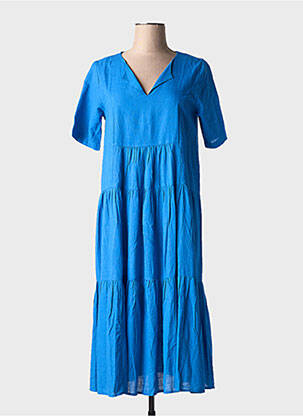 Rochie midi țesătură crep mâneci scurte albastru ORIENTIQUE NATURALLY femeie