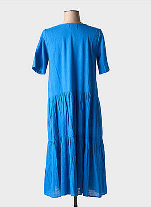 Rochie midi țesătură crep mâneci scurte albastru ORIENTIQUE NATURALLY femeie