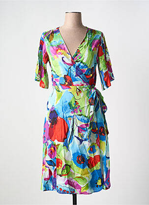 Rochie midi imprimeu floral mâneci scurte albastru ORIENTIQUE NATURALLY femeie