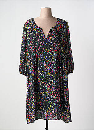 Rochie midi imprimeu floral mâneci 3/4 negru JULIE GUERLANDE femeie