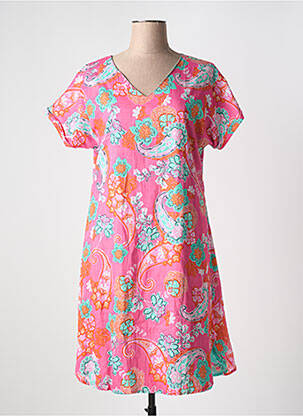 Rochie midi imprimeu floral mâneci scurte albastru ORIENTIQUE NATURALLY femeie