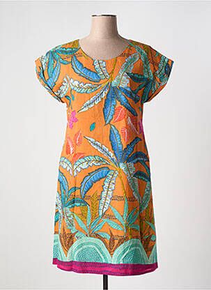 Rochie midi mâneci scurte mâneci scurte portocalie ORIENTIQUE NATURALLY femeie
