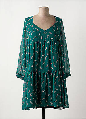 Rochie scurtă croială evazată mâneci lungi verde I.CODE (By IKKS) femeie