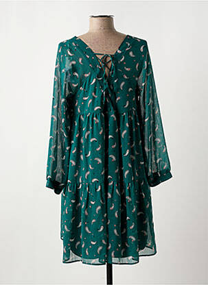 Rochie scurtă croială evazată mâneci lungi verde I.CODE (By IKKS) femeie