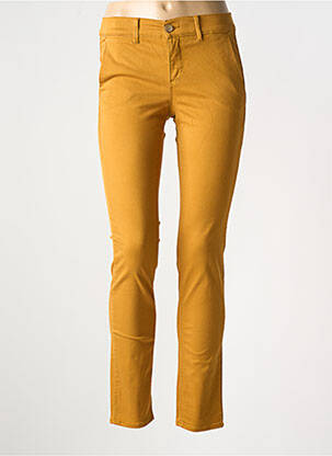 Pantalon chino țesătură poplin mărime normală galben HAPPY femeie