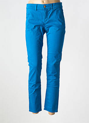 Pantalon chino țesătură poplin mărime normală albastru HAPPY femeie
