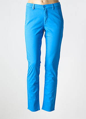 Pantalon chino țesătură poplin mărime normală albastru HAPPY femeie