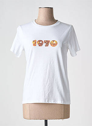 Tricou serigrafie flockată mâneci scurte alb DAPHNEA femeie