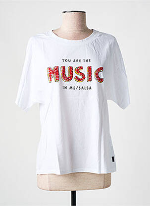 Tricou serigrafie cu strasuri mâneci scurte alb SALSA femeie