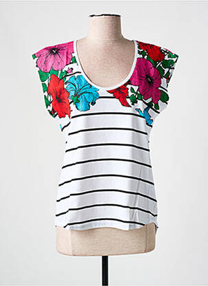 Tricou croială cambrată mâneci scurte alb DESIGUAL femeie