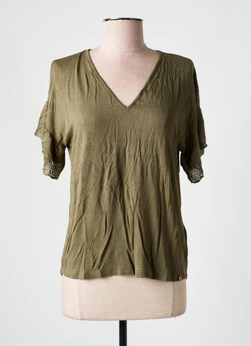 Tricou guler în v mâneci scurte verde SALSA femme