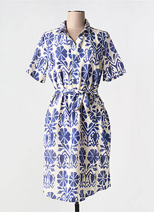 Rochie midi imprimeu fantezie mâneci scurte albastru SIGNE NATURE femeie