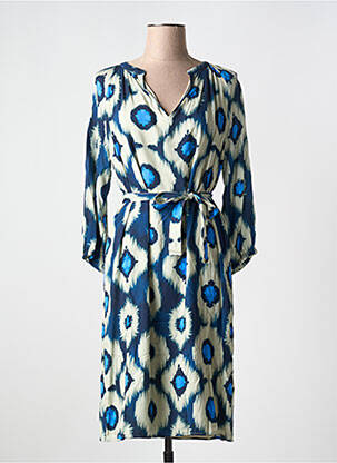 Rochie midi imprimeu fantezie mâneci lungi albastru SIGNE NATURE femeie