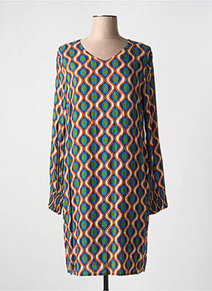 Rochie midi imprimeu fantezie mâneci lungi albastru SIGNE NATURE femeie