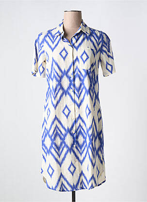 Rochie midi imprimeu fantezie mâneci scurte albastru SIGNE NATURE femeie