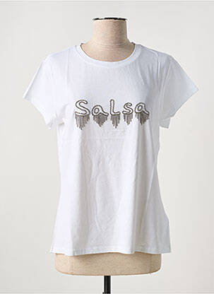 Tricou serigrafie cu strasuri mâneci scurte alb SALSA femeie