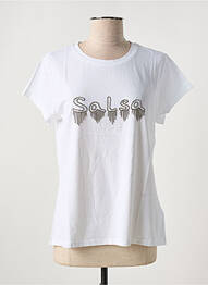 Tricou serigrafie cu strasuri mâneci scurte alb SALSA femme