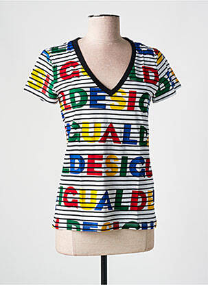 Tricou guler în v mâneci scurte negru DESIGUAL femeie